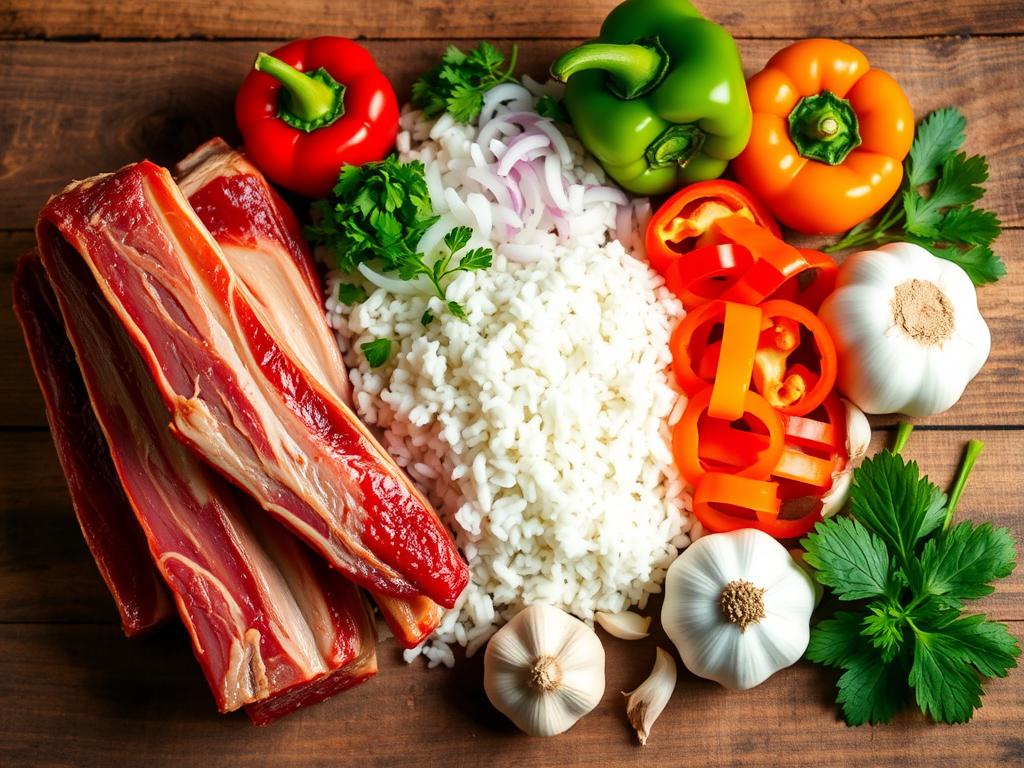 Ingredientes arroz com suã de porco